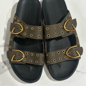 Rothy's Brown and Gold Sandals weekend slides